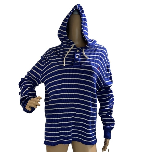 Polo Ralph Lauren Tops - Polo By Ralph Lauren Blue White Striped Drawstring Hoodie Size Med Preppy Grunge